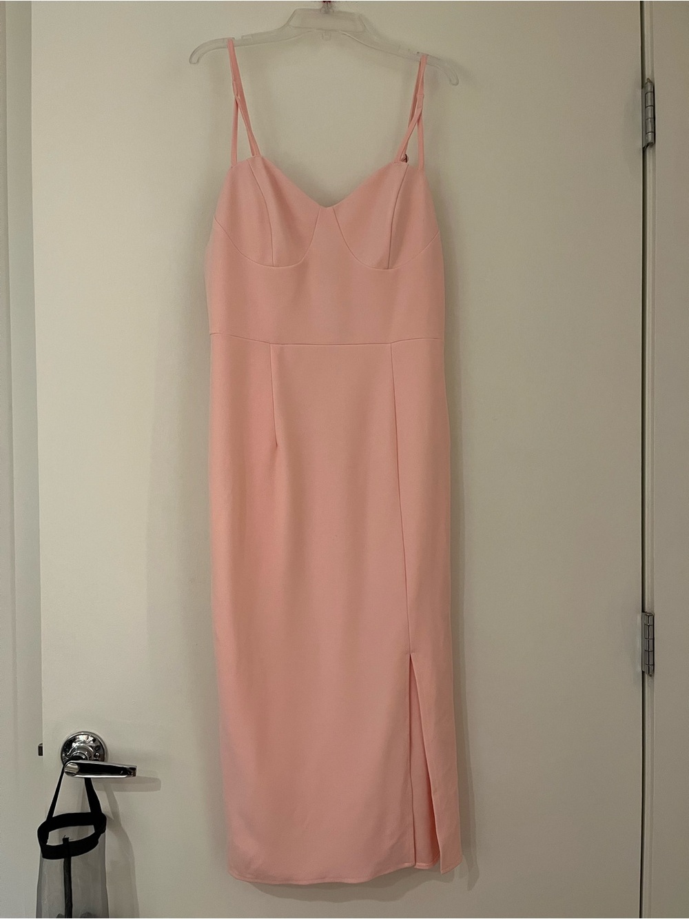 Elegant Blush Pink Spaghetti Strap Midi Dress